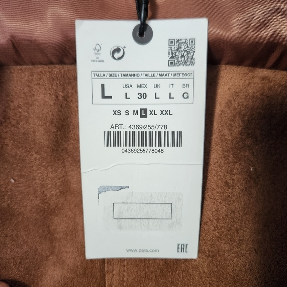 NWT Zara | Faux Leather Belted Button Down Shirt Jacket in Cognac - Size L - Picture 14 of 14